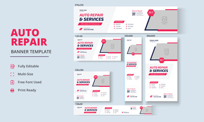 Auto Repair Banner, Auto Repair Social Media Banner, Auto Repair Roll Up Banner