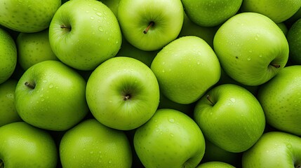 a pile of green apples with water droplets on them,.  generative ai