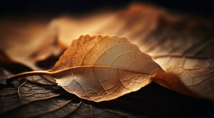 Close-up of a textured dry brown autumn leafs. Minimal photography fall foliage concept.