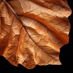 Close-up of a textured dry brown autumn leaf. Macro photography fall concept.