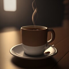 Close up Coffee Cup on Wooden Table
