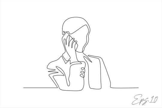 continuous line vector illustration of woman calling someone