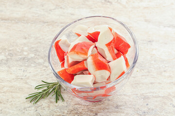 Crab meat surimi in the bowl