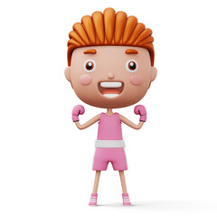 Happy child boxer, fighter boy with boxer glove, kid character, 3d rendering
