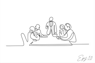 continuous line vector illustration of a group of people having a meeting