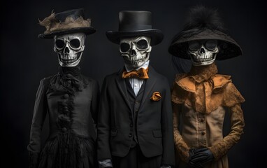 Creative and spooky costumes, suitable for Halloween marketing.