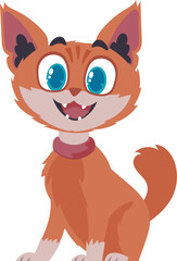 Locks in cheerful reddening cat. Smiling cat. Cartoon style, Vector Illustration