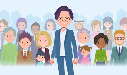 大勢の前に立つビジネス男性のセット