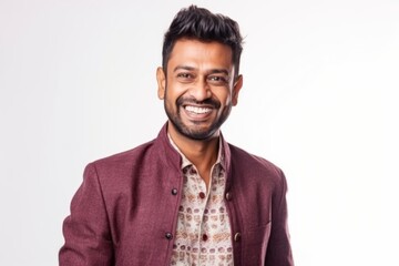 Obraz premium Medium shot portrait of an Indian man in his 30s against a white background