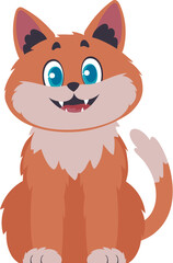 Locks in cheerful reddening cat. Smiling cat. Cartoon style, Vector Illustration