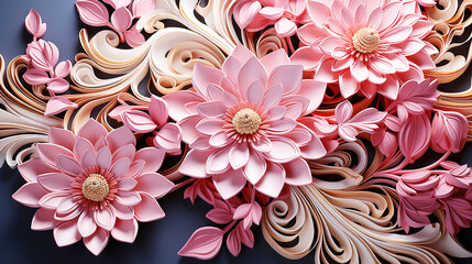 Fototapeta na wymiar 3D display pink flower background. Peony blossom 