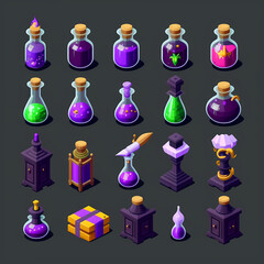 magic bottles icon set