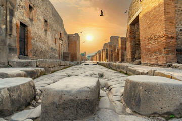 Famous ancient city of Pompeii (Scavi di Pompei) near Naples. The city, which was completely...