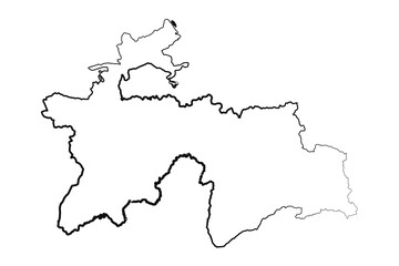 Hand Drawn Lined Tajikistan Simple Map Drawing