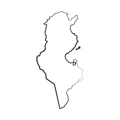 Hand Drawn Lined Tunisia Simple Map Drawing