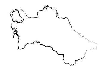 Hand Drawn Lined Turkmenistan Simple Map Drawing