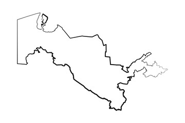 Hand Drawn Lined Uzbekistan Simple Map Drawing