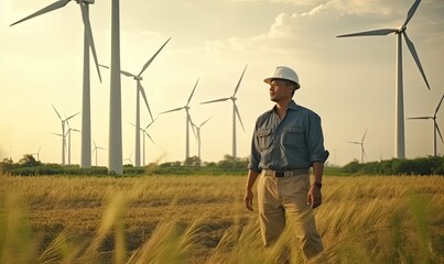 Engineer India man working at windmill farm Generating made with Generative AI