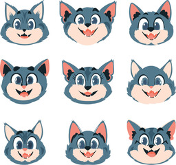 Fototapeta premium Huge set of clever faces of cats. Cartoon style, Vector Illustration