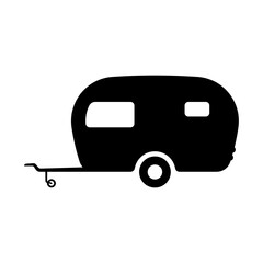 Caravan icon. Motorhome, camper. Black silhouette. Side view. Vector simple flat graphic illustration. Isolated object on a white background. Isolate.