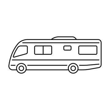 recommend clip art: Motorhome icon. Camper, caravan. Black contour linear silhouette. Side view. Editable strokes. Vector simple flat graphic illustration. Isolated object on a white background. Isolate.