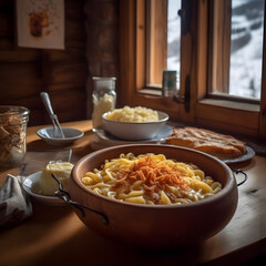 Cheesy alpine noodles, known as Käsespätzle