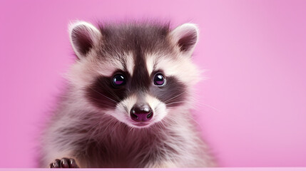 cute raccoon, isolated on pink 
