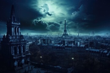 Fototapeta na wymiar Dark Gothic Paris on Halloween