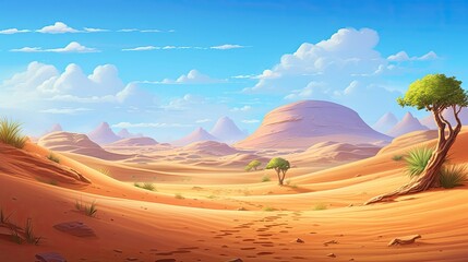 fantastic dunes in the desert with an oasis