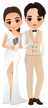 Wedding invitation card the bride and groom cute couple cartoon character