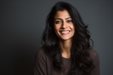 Obraz premium Close-up portrait of an Indian woman in her 30s in a minimalist background