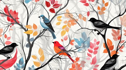  a group of birds sitting on top of a tree branch.  generative ai
