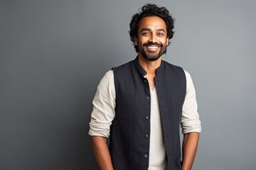 Obraz premium Medium shot portrait of an Indian man in his 30s in a minimalist background