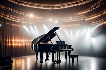 grand piano and stage lights