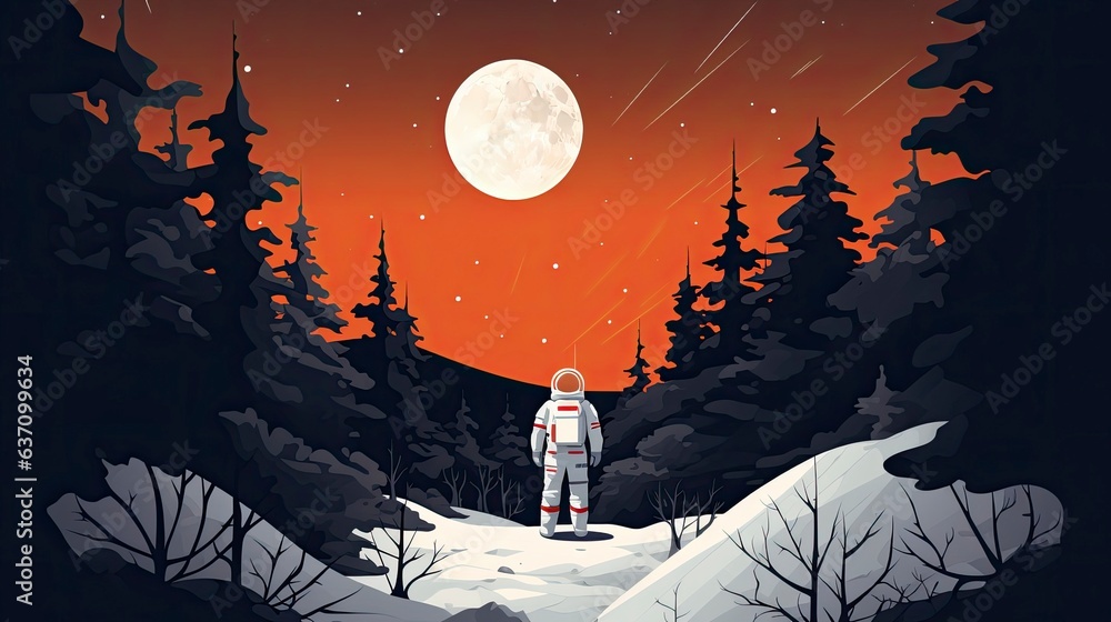 Wall mural astronaut in a forest, generative ai