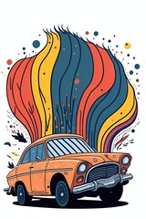 Vintage 60s car cartoon. AI generated illustration
