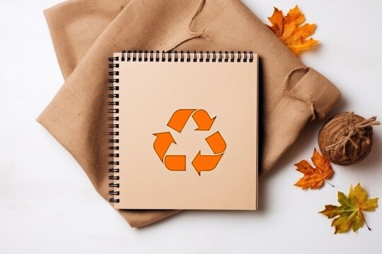Eco friendly notebook with recycle symbol