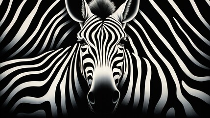  a close up of a zebra's head with a black and white background.  generative ai