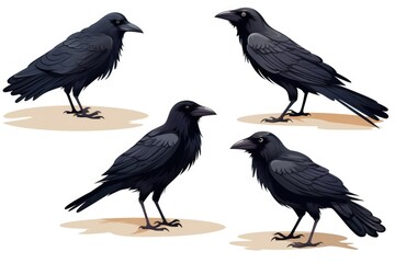 Fototapeta premium black crows in different poses isolated on white
