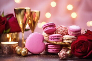 Obraz na płótnie Canvas pink heart shaped luxury macarons