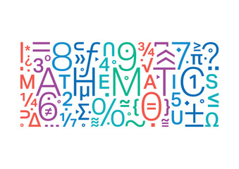 mathematics vs mathematical symbols. colorful mathematics background. mathematics concept. education, science, business world mathematics concept