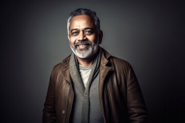 Obraz premium Lifestyle portrait of an Indian man in his 50s in a minimalist background