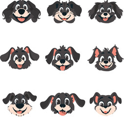 Obraz premium Colossal set of cleverly faces of mutts. Cartoon style, Vector Illustration