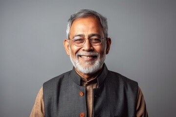 Fototapeta premium Medium shot portrait of an Indian man in his 60s in a minimalist background
