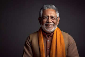 Lifestyle portrait of an Indian man in his 80s in a minimalist background