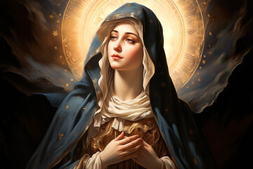 Icon with nativity of the Blessed Virgin Mary. Generative AI © DRasa