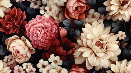  a bunch of flowers that are on a wallpaper pattern.  generative ai