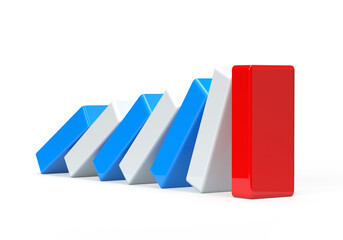 White, blue, and red cubes. 3d render on the topic of business, work, study, education, medicine, motivation, bank. Minimal style, abstract theme, transparent background.