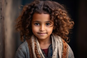Portrait of a cute little girl with curly hair looking at camera
