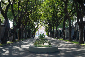 Front entrance view of Chacaritas Cemetery in Buenos Aires.